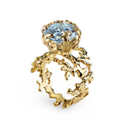 Coral Sky Blue Topaz Gold Ring