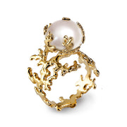 Coral Pearl Gold Ring