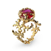 Coral Ruby Gold Ring