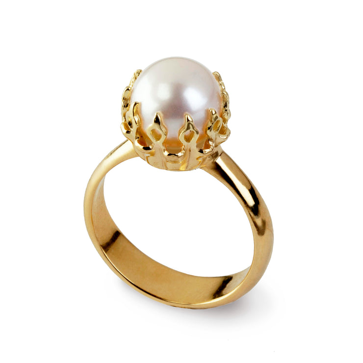 Crown Gold Pearl Ring