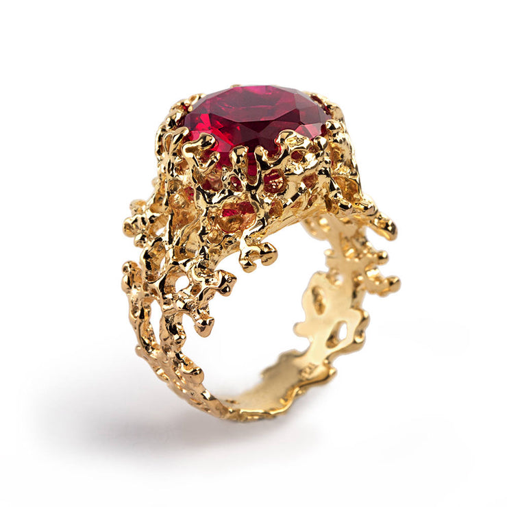 Coral Ruby Gold Ring