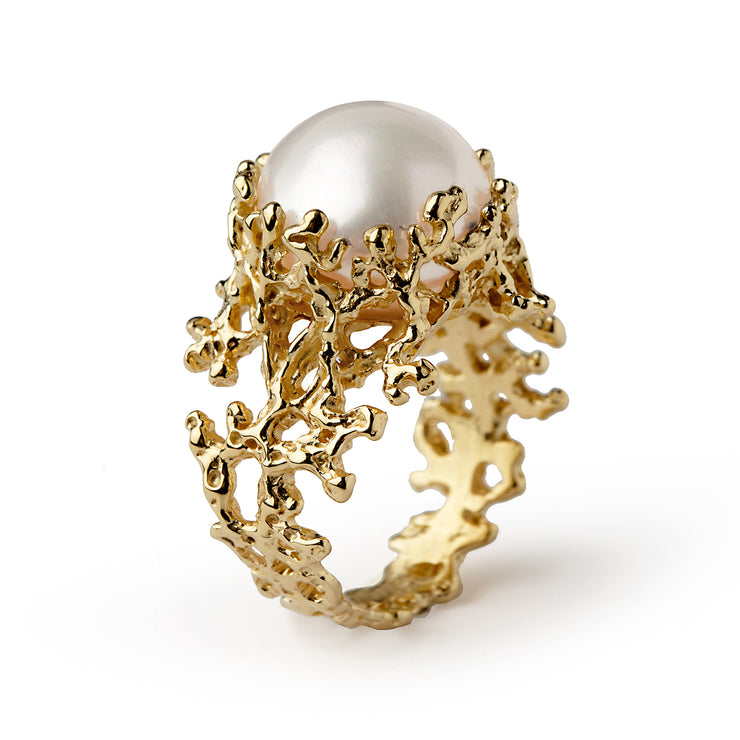Coral Pearl Wide Gold Ring