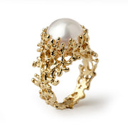 Coral Pearl Wide Gold Ring
