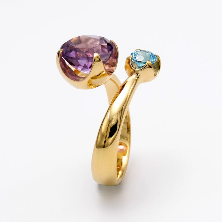 5 Stone Amethyst & Swiss Blue Topaz Ring - Gemstone Rings - Gemstone Jewelry