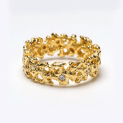 Coral Diamond Gold Wedding Band Ring