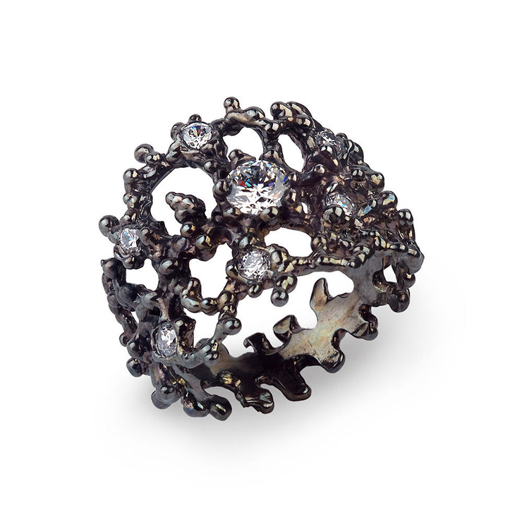 Coral Cubic Zirconia CZ Black Band Ring