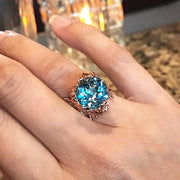 Coral Swiss Blue Topaz Gold Ring