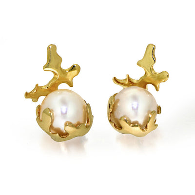 Coral Pearl Gold Earrings