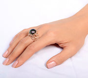 Coral Black Pearl Wide Gold Ring