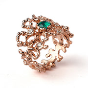 Coral Emerald Rose Gold Band Ring