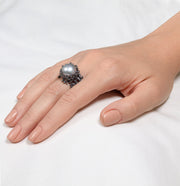 Coral Gray Pearl Wide Black Ring