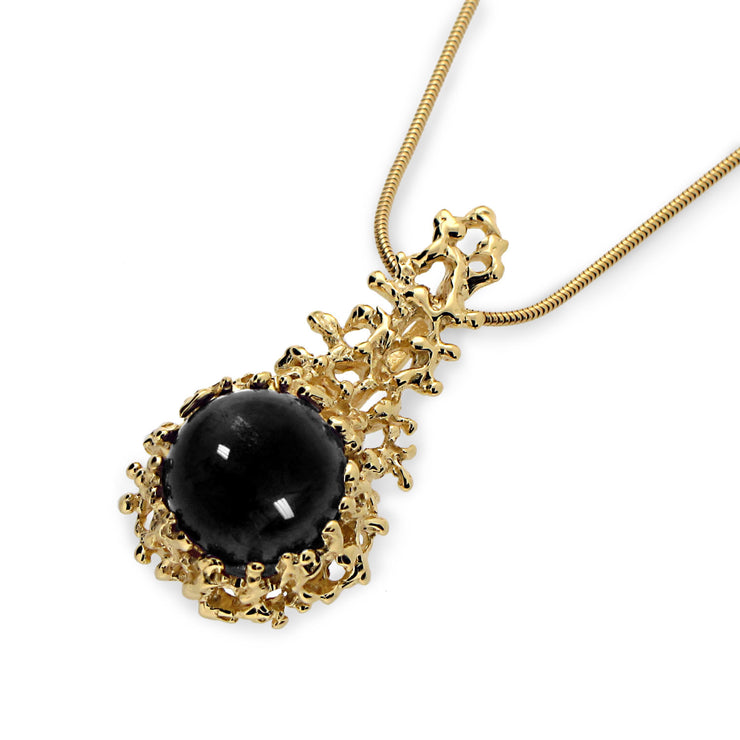 Coral Gold Onyx Pendant Necklace