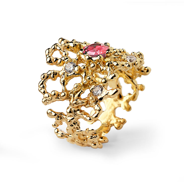 Coral Pink Tourmaline Gold Band Ring