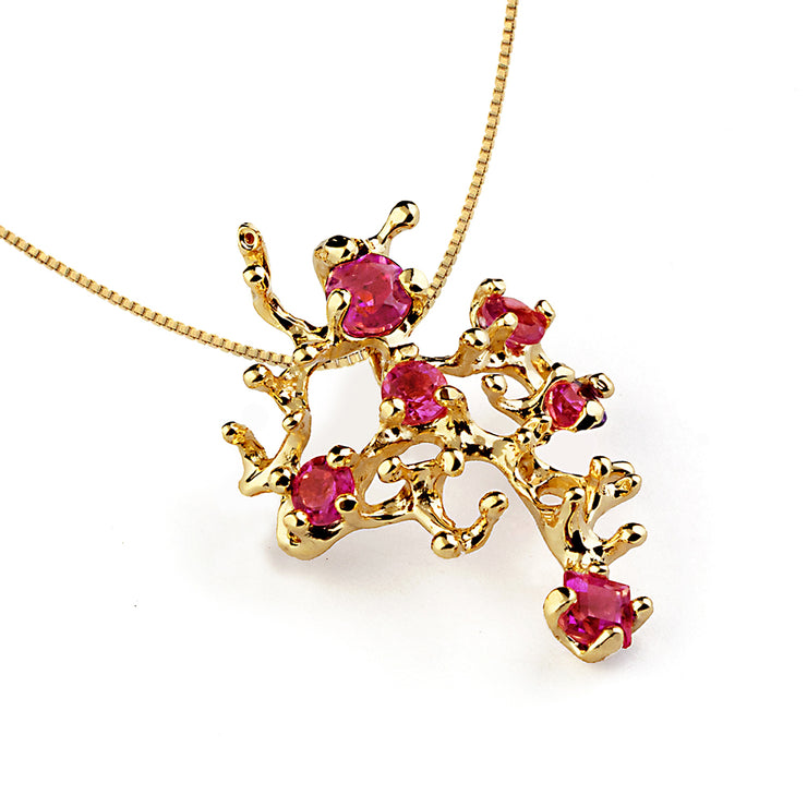 Coral Reef Ruby Gold Pendant Necklace