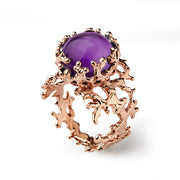Coral Amethyst Rose Gold Ring