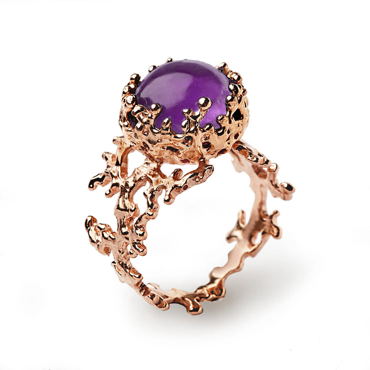 Coral Amethyst Rose Gold Ring