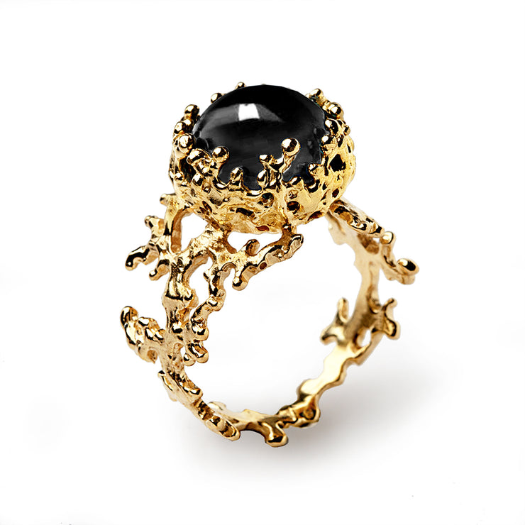 Coral Gold Onyx Ring
