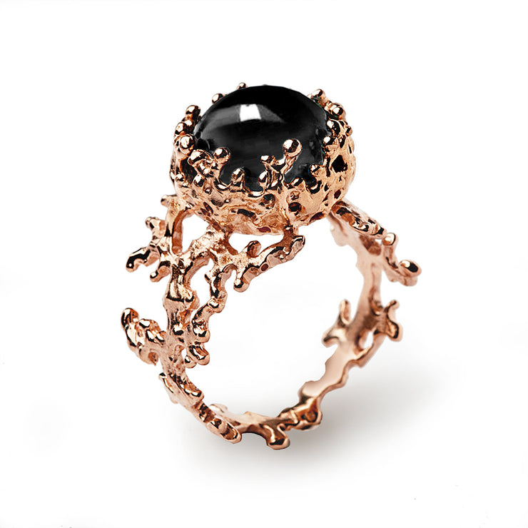 Coral Rose Gold Onyx Ring