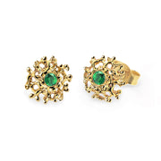 Coral Emerald Gold Earrings