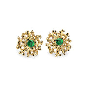 Coral Emerald Gold Earrings
